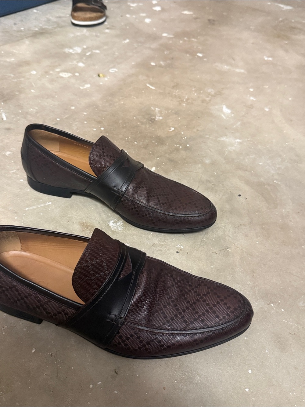 Gucci Brown Perforated Leather Slip-On Loafers with Black Strap - Picture 6 of 8